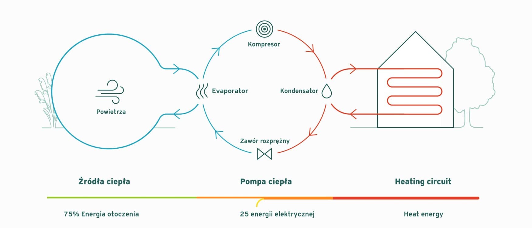 Zasada działania pompy ciepła wykorzystującej wodę jako źródło ciepła.
